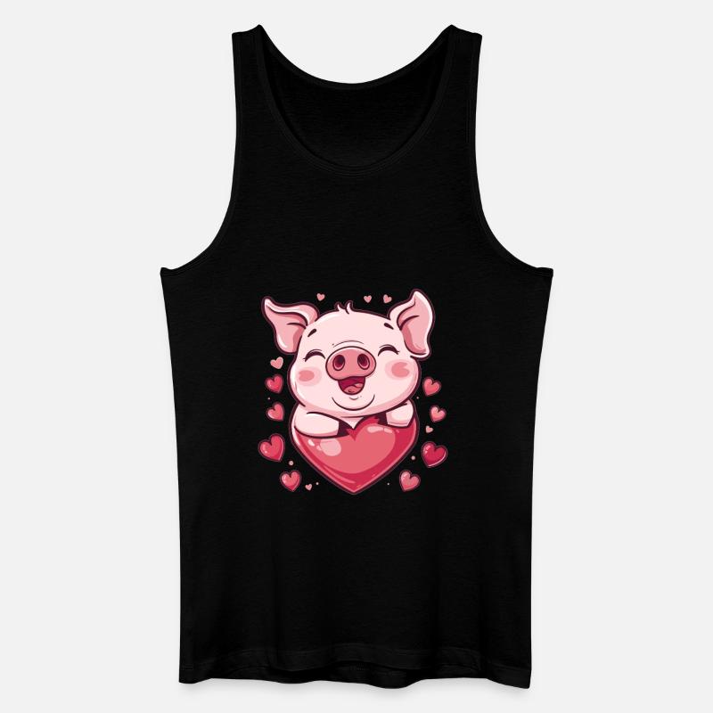 Liebendes Schwein mit Herz - Männer Bio Tank Top - Schwarz
