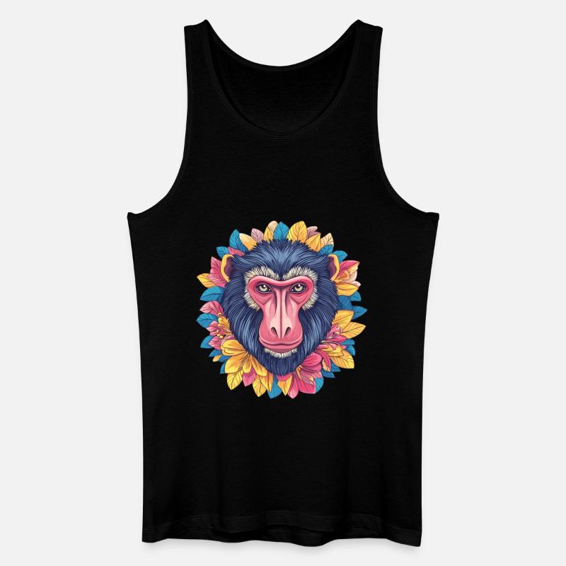 Mandrill mit Blumenkranz - Männer Bio Tank Top - Schwarz
