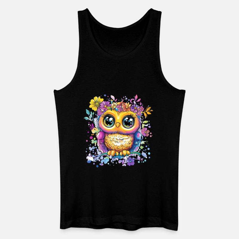 Bunte Eule mit Blüten - Männer Bio Tank Top - Schwarz