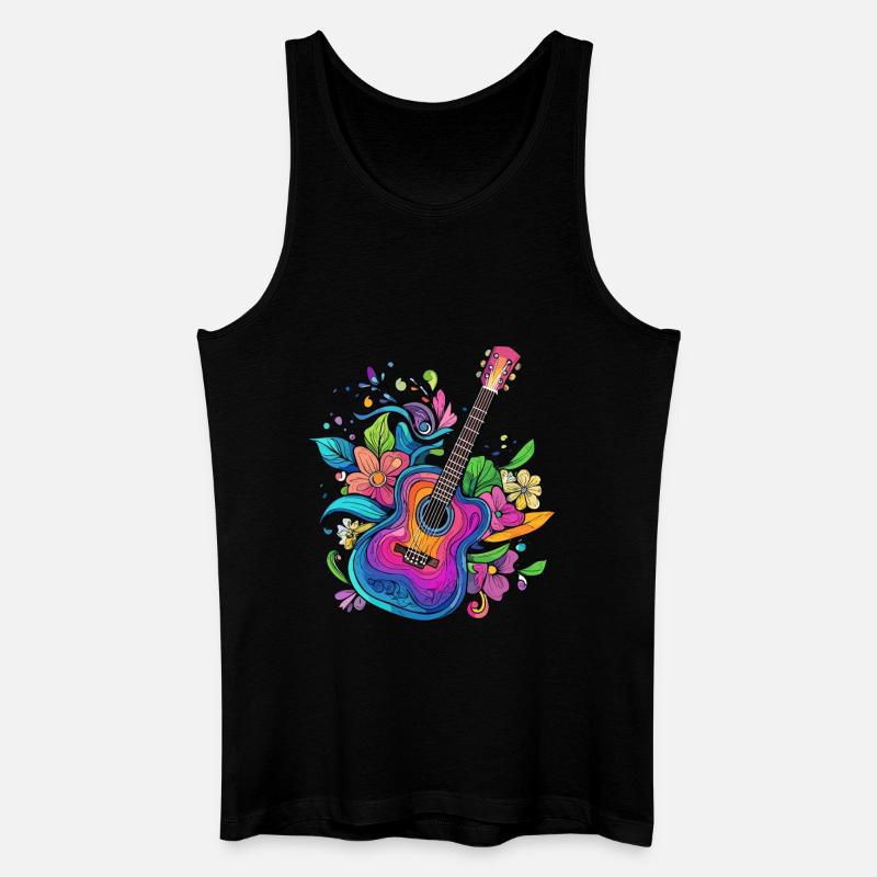 Bunte Gitarre mit Blumen - Männer Bio Tank Top - Schwarz