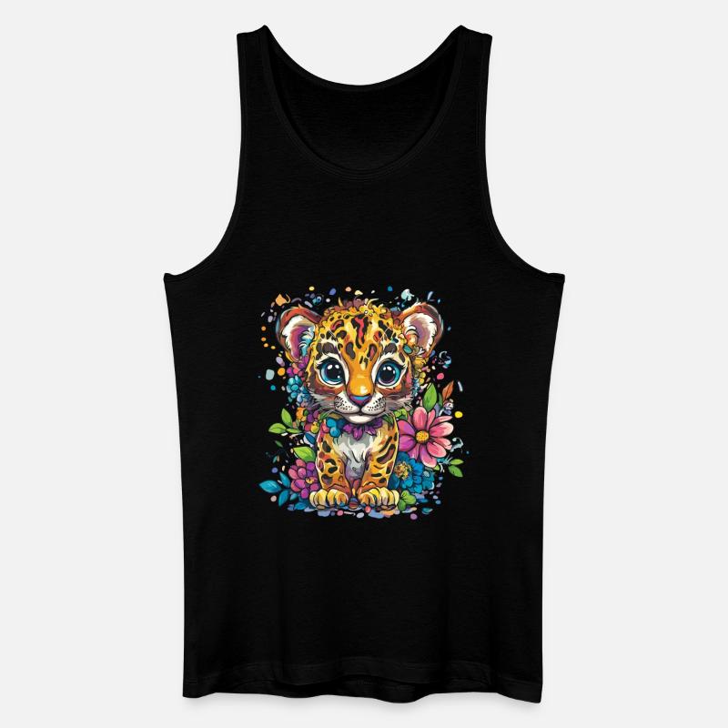 Kleiner Leopard mit Blumen - Männer Bio Tank Top - Schwarz