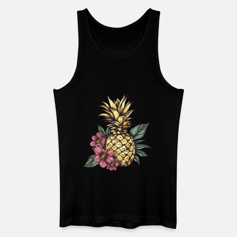 Ananas mit Blüten - Männer Bio Tank Top - Schwarz