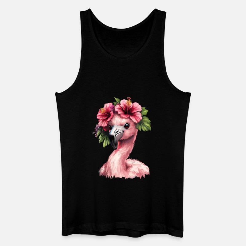 Flamingo mit Hibiskus - Männer Bio Tank Top - Schwarz