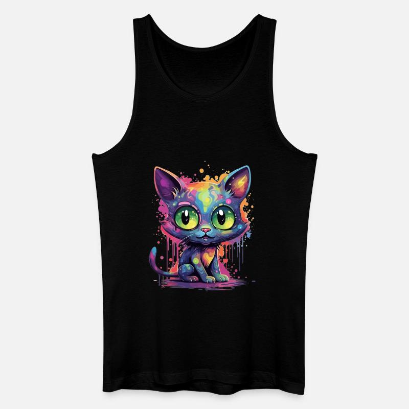 Bunte Neon Katze - Männer Bio Tank Top - Schwarz
