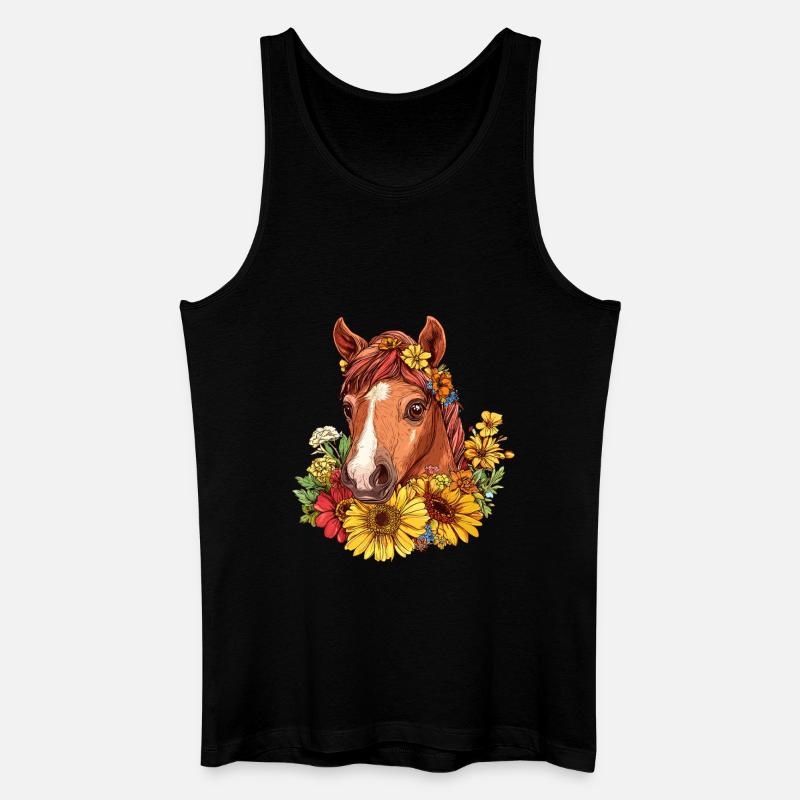 Blumenpferd im Sommerkranz - Männer Bio Tank Top - Schwarz