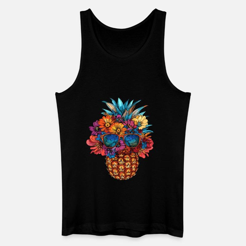 Ananas mit Blumenschmuck - Männer Bio Tank Top - Schwarz