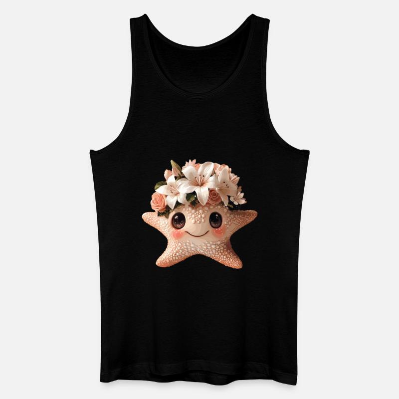 Seestern mit Blumenkranz - Männer Bio Tank Top - Schwarz