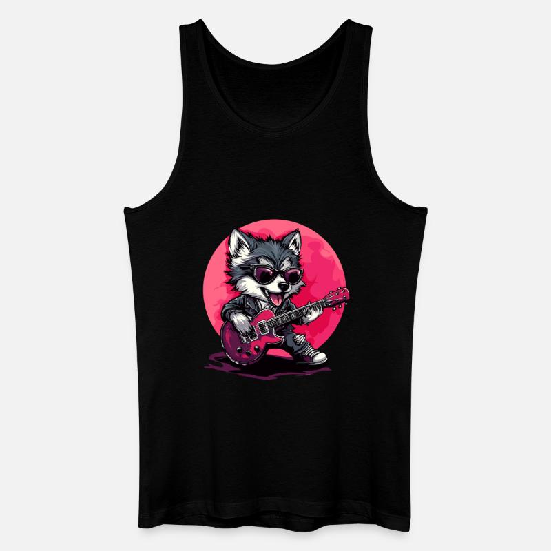 Gitarrenspielender Wolf - Männer Bio Tank Top - Schwarz