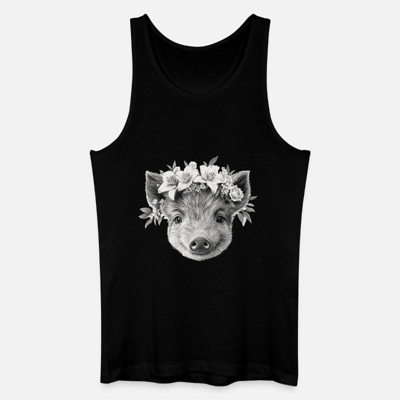 Wildschwein mit Blumenkranz - Männer Bio Tank Top - Schwarz