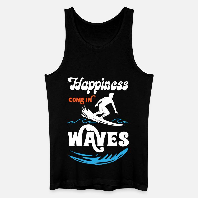 Happiness Comes In Waves Surfing - Männer Bio Tank Top - Schwarz