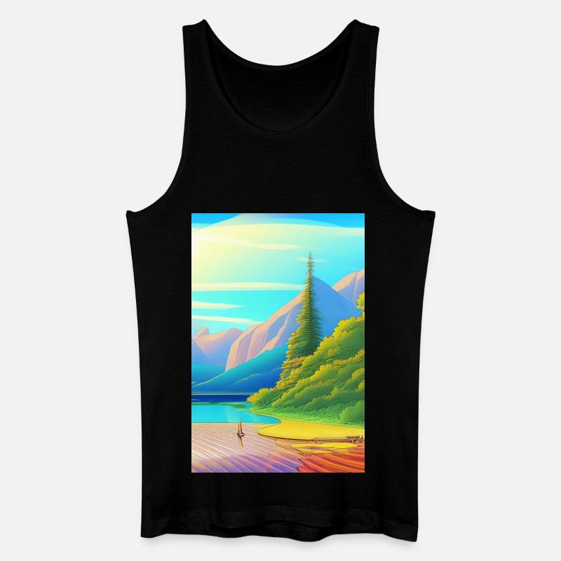 Landschaft mit See, Boot und Berge - Männer Bio Tank Top - Schwarz