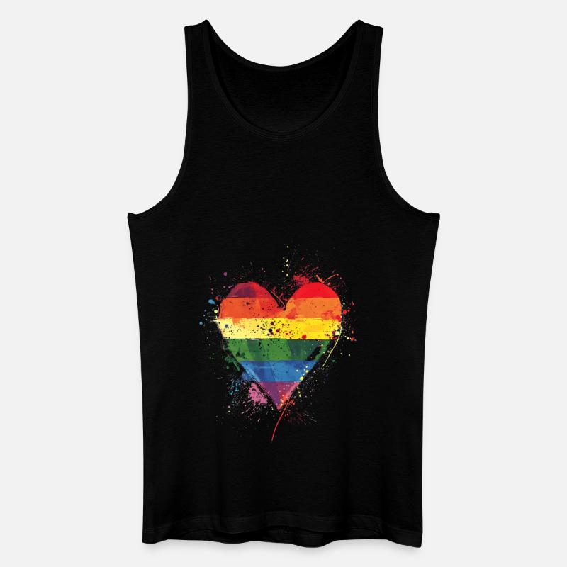 Abstraktes Regenbogenherz mit Tintenspritzern - Pride - Männer Bio Tank Top - Schwarz