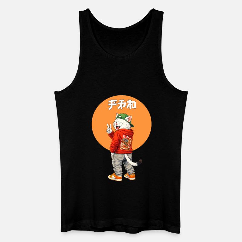 Katze-Peace  - Männer Bio Tank Top - Schwarz