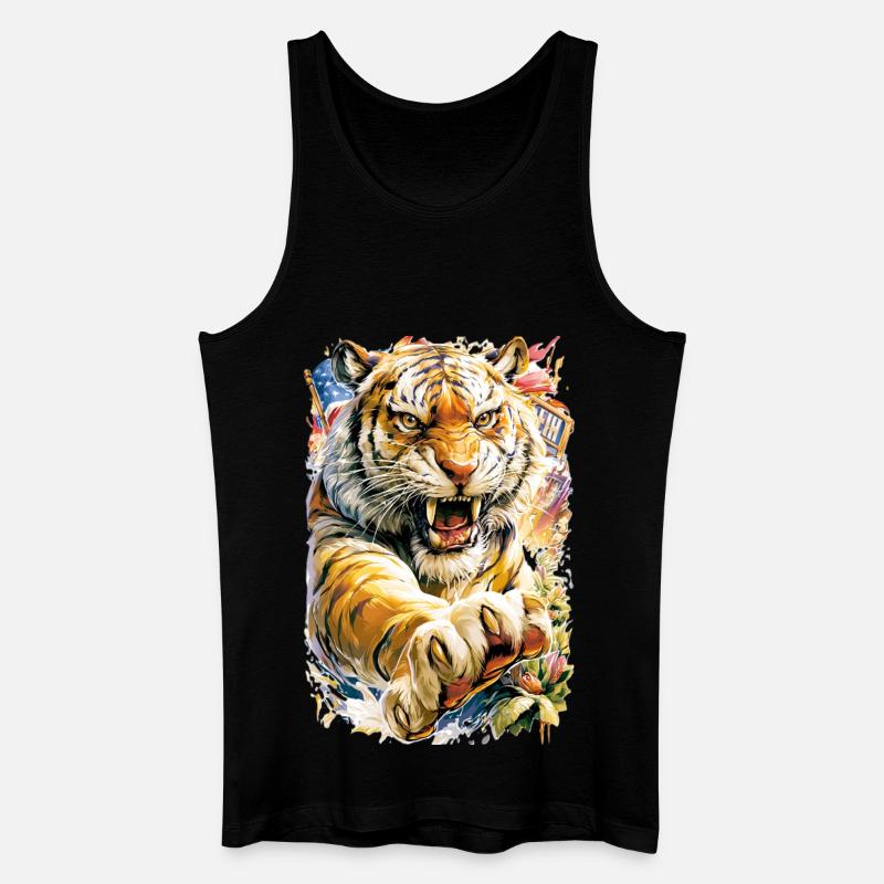 Tiger mit Blüten - Männer Bio Tank Top - Schwarz