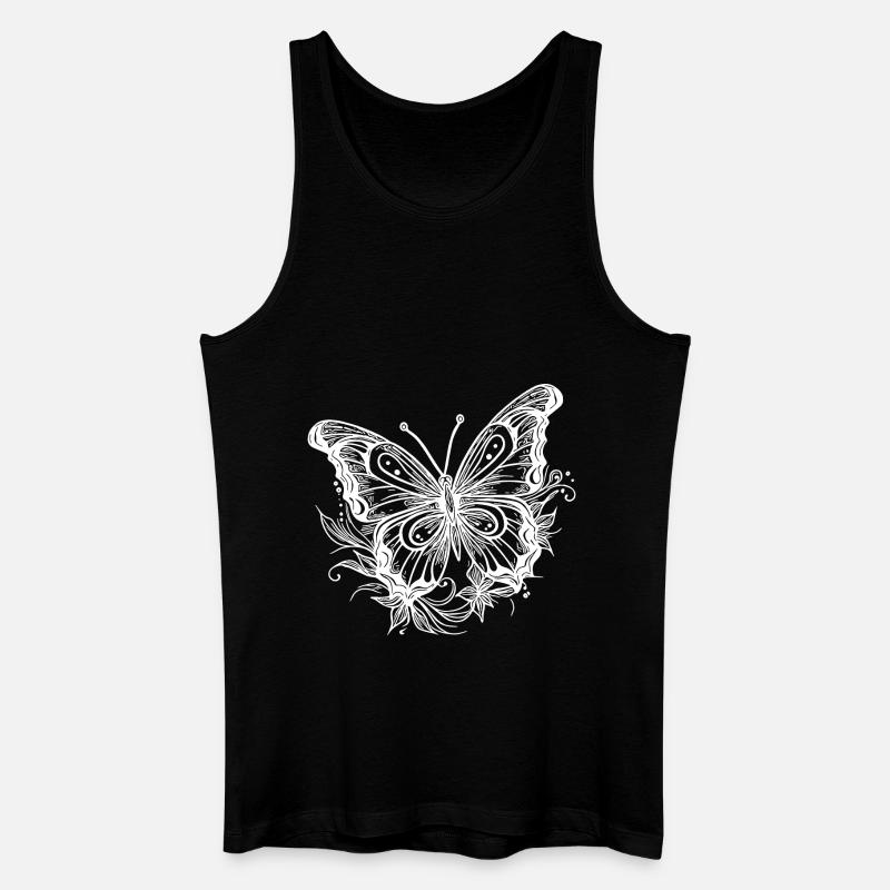 Style Tatouage de fleur Papillon - Débardeur bio Homme - noir