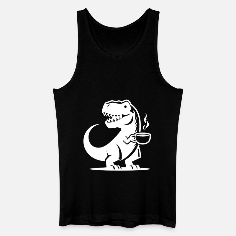 Koffein Dinosaurier T-Rex mit Kaffeetasse - Männer Bio Tank Top - Schwarz