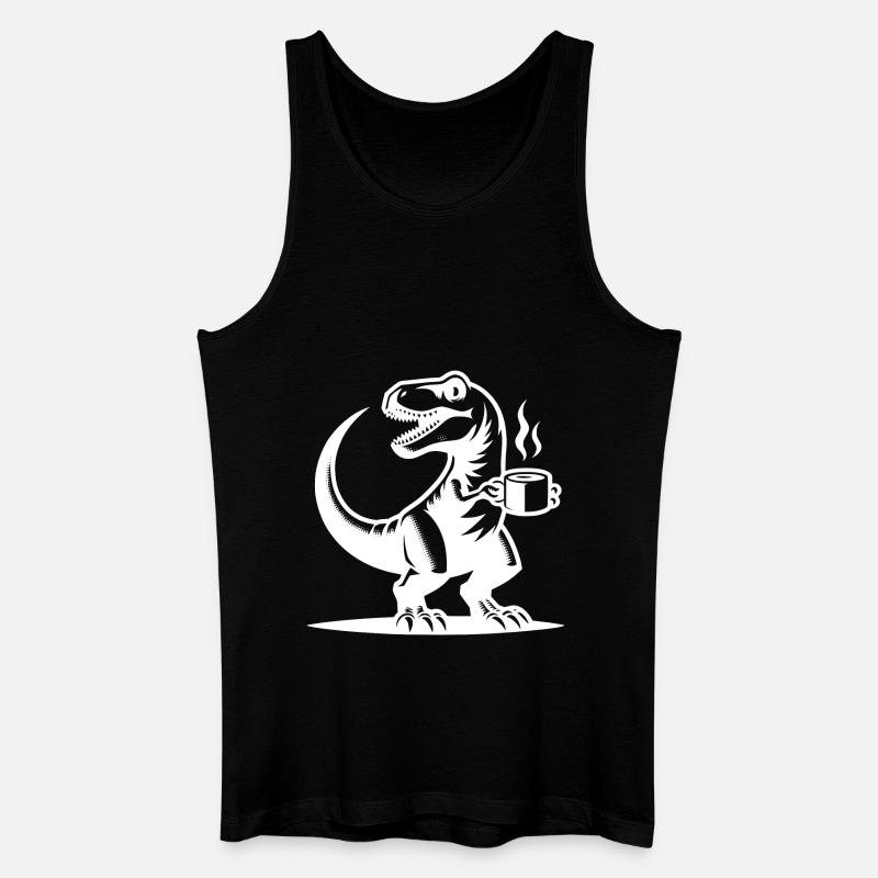 Morgenmuffel Dinosaurier mit Kaffeetasse - Männer Bio Tank Top - Schwarz