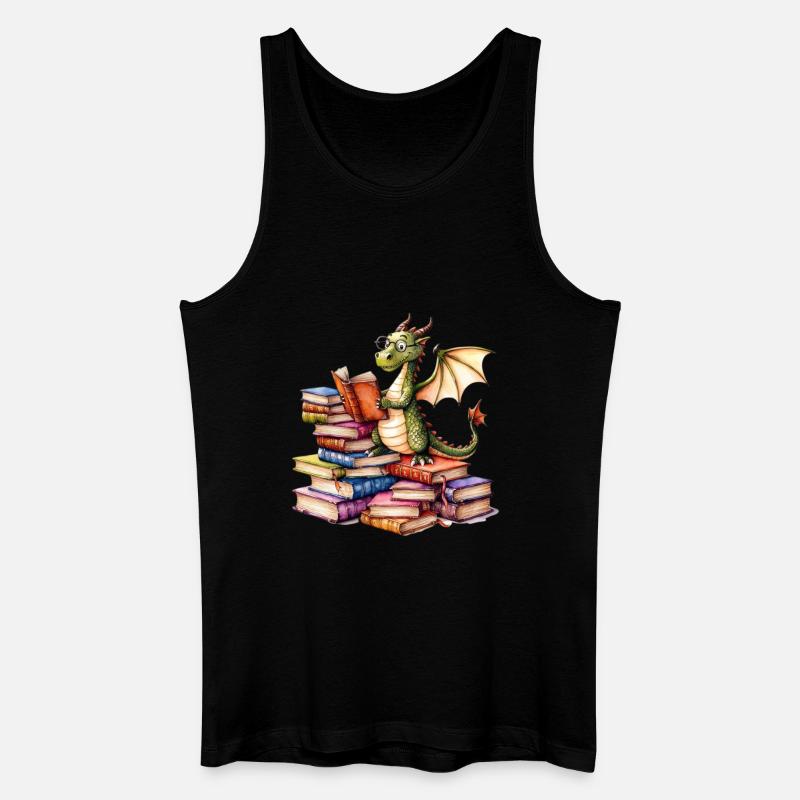 Drache ließt ein Buch - Bücher - Männer Bio Tank Top - Schwarz
