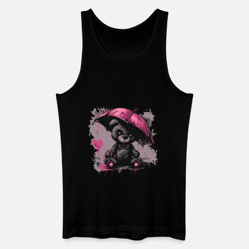 Niedlicher Teddybär mit Regenschirm - Männer Bio Tank Top - Schwarz