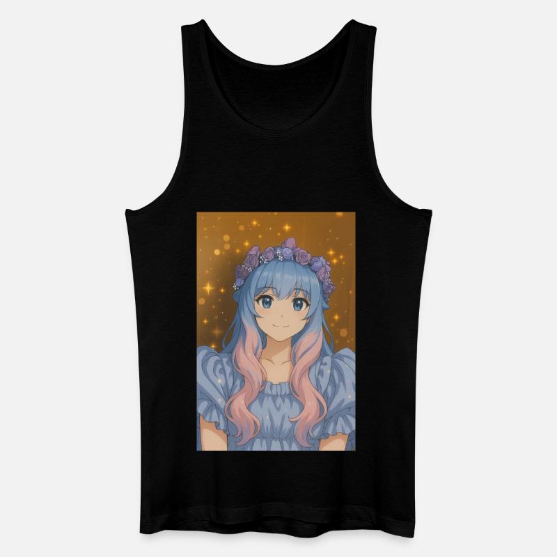 Blumenkrone Animefig mit Pastellhaar - Männer Bio Tank Top - Schwarz