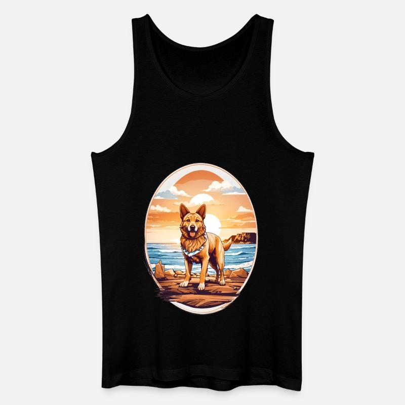 Hund am Strand - Männer Bio Tank Top - Schwarz