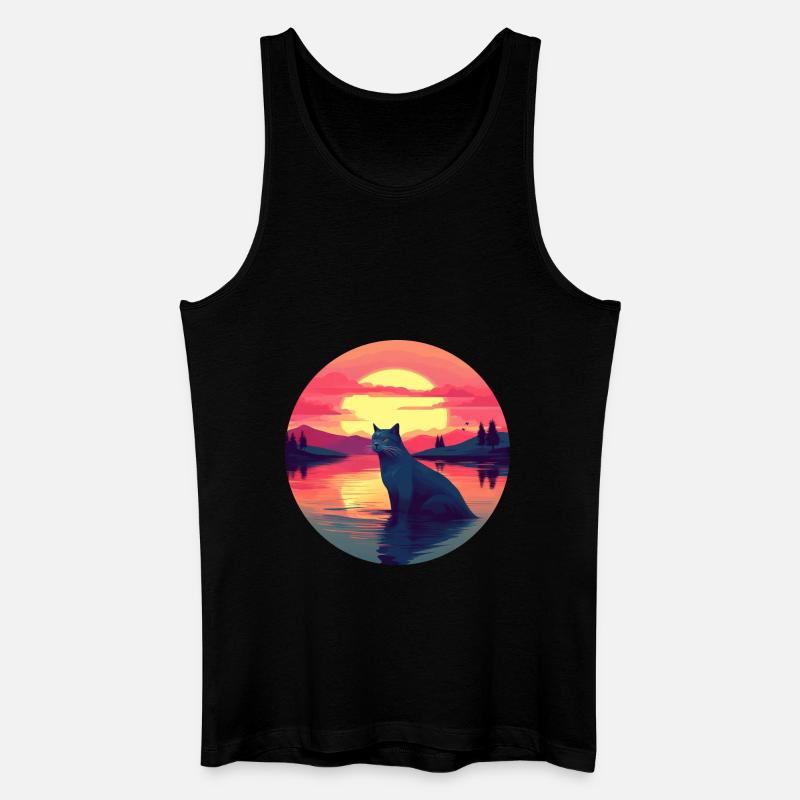 Katze im Wasser Sunset - Männer Bio Tank Top - Schwarz