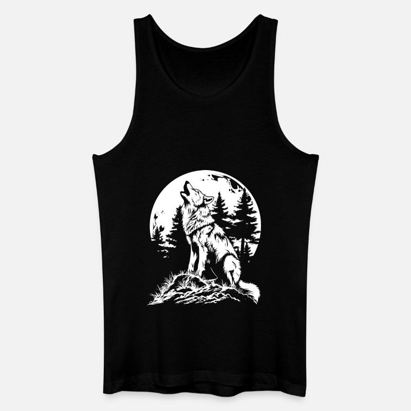 Wolf Mond Wald - Männer Bio Tank Top - Schwarz