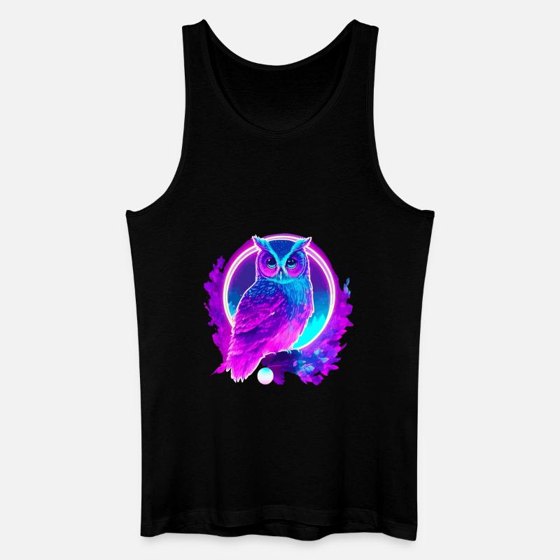 Eule Neon Moon Synthwave - Männer Bio Tank Top - Schwarz