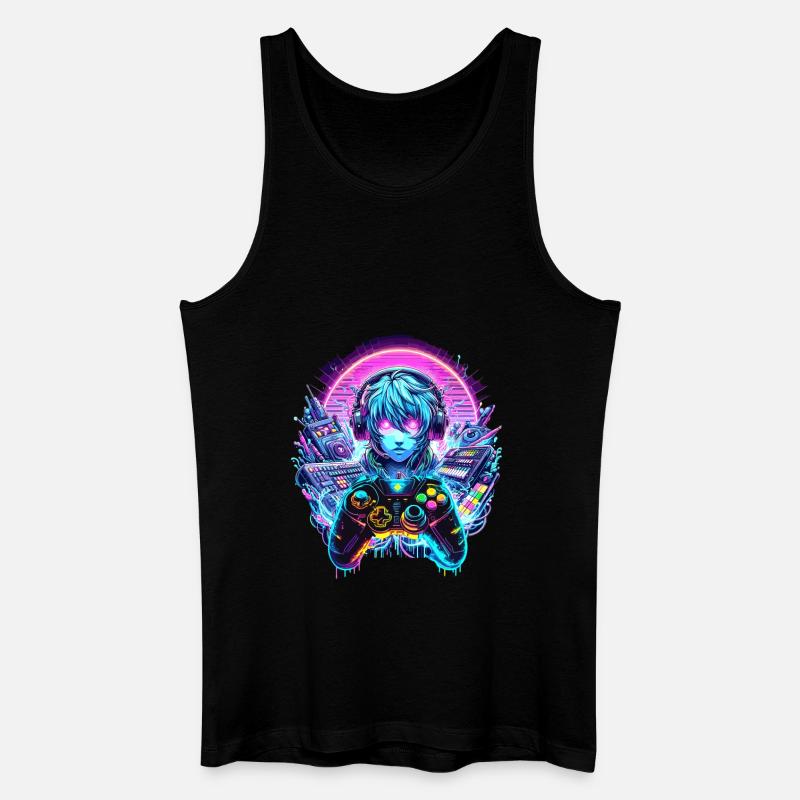 Gamer Headset Anime Synthwave Art - Männer Bio Tank Top - Schwarz