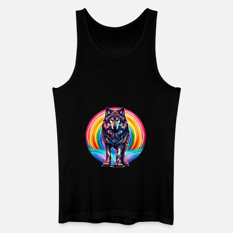 Regenbogen Wolf Wölfe - Männer Bio Tank Top - Schwarz