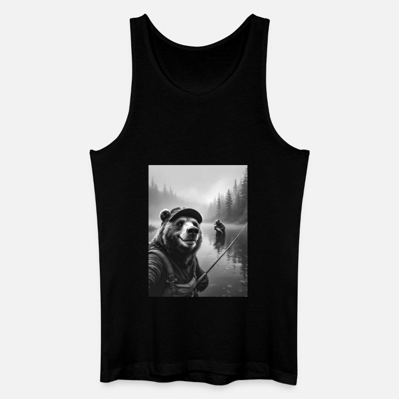Fischerei Bär Selfie - Männer Bio Tank Top - Schwarz