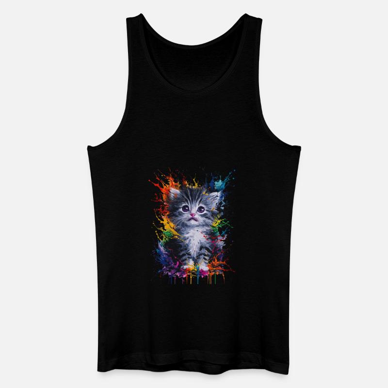 Bunte Aquarell Katze Mit Spritzern - Männer Bio Tank Top - Schwarz