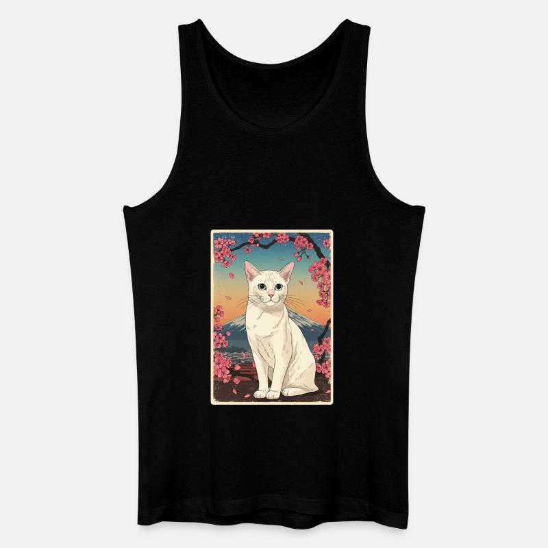 White Cat Cherry Blossom - Männer Bio Tank Top - Schwarz
