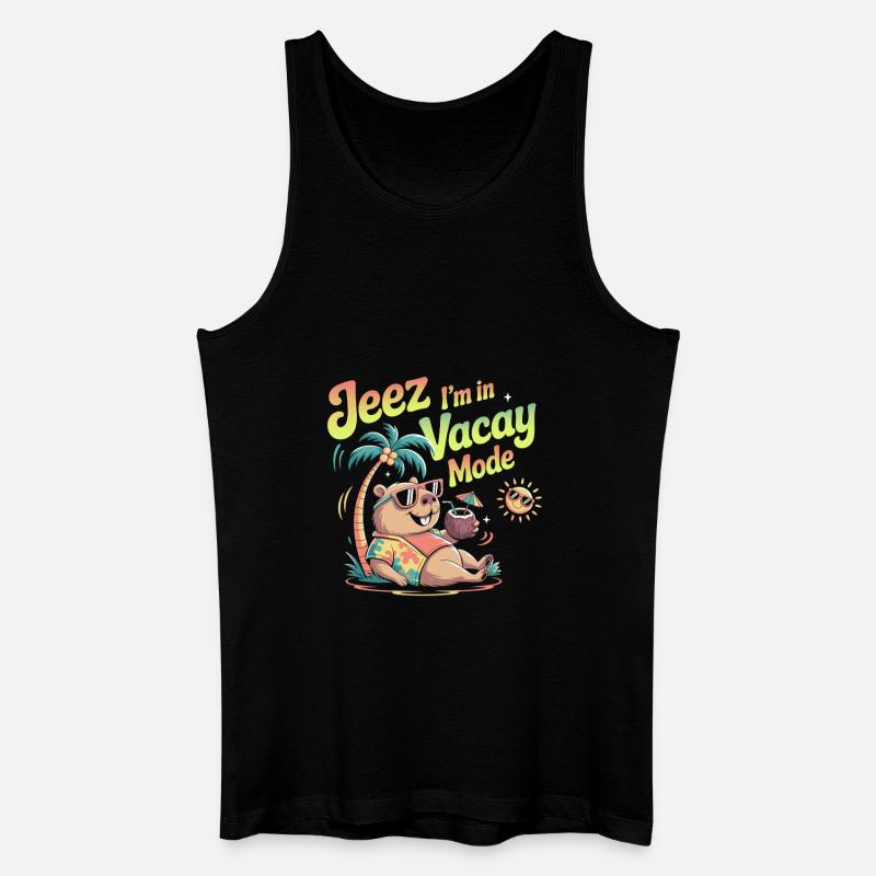 Jeez Vacay Mode Capybara - Männer Bio Tank Top - Schwarz