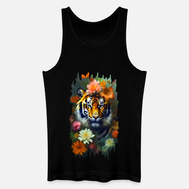 Tiger zwischen den Blumen 🌸💛 - Männer Bio Tank Top - Schwarz