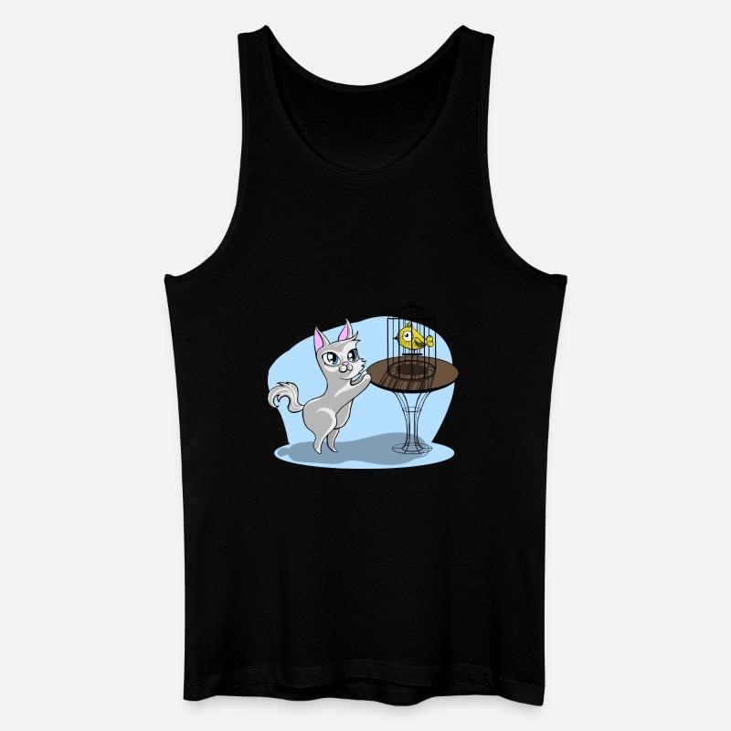 Katze mit Vogel - Männer Bio Tank Top - Schwarz
