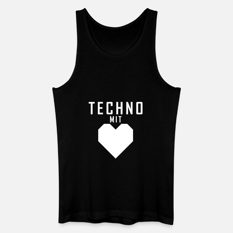 Techno mit Herz weiß - Männer Bio Tank Top - Schwarz
