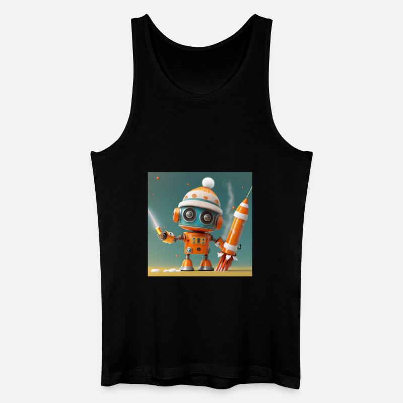 Roboter startet Silvesterraketen - Männer Bio Tank Top - Schwarz