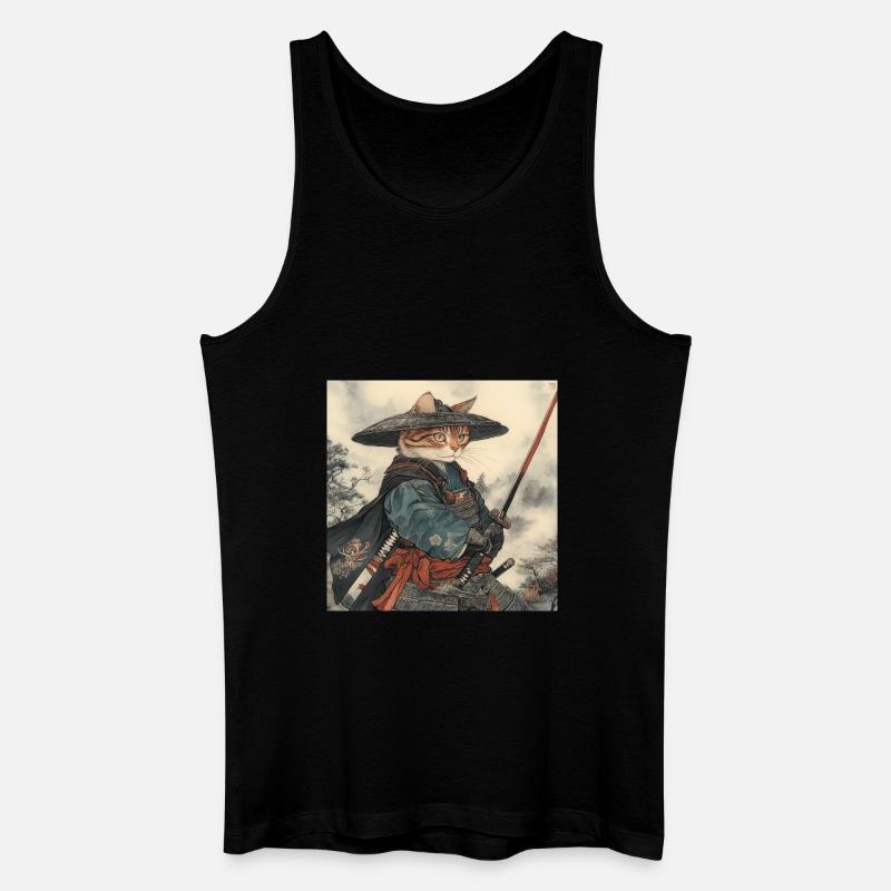 Kot Samuraj Japonia Ukiyo-E - Ekologiczny tank top męski - czarny