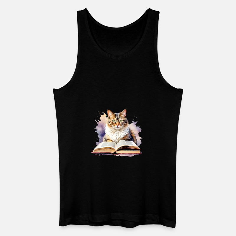 Gatto con libro - Canotta ecologica da uomo - nero