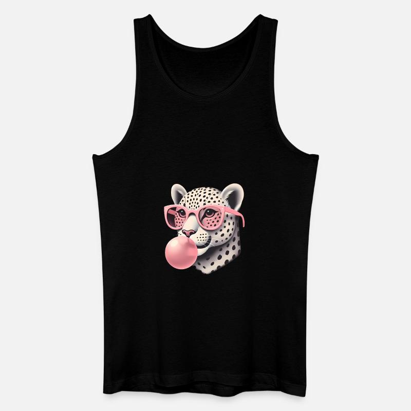 Leopard mit rosa Brille Bubblegum - Männer Bio Tank Top - Schwarz