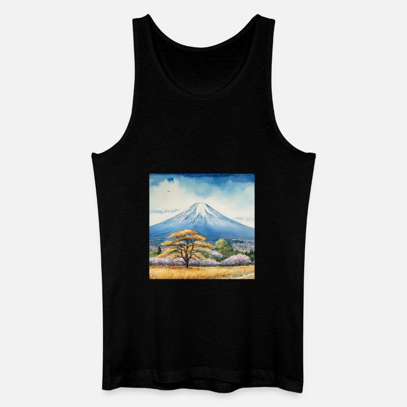 Frühlingsblick auf Fuji - Männer Bio Tank Top - Schwarz