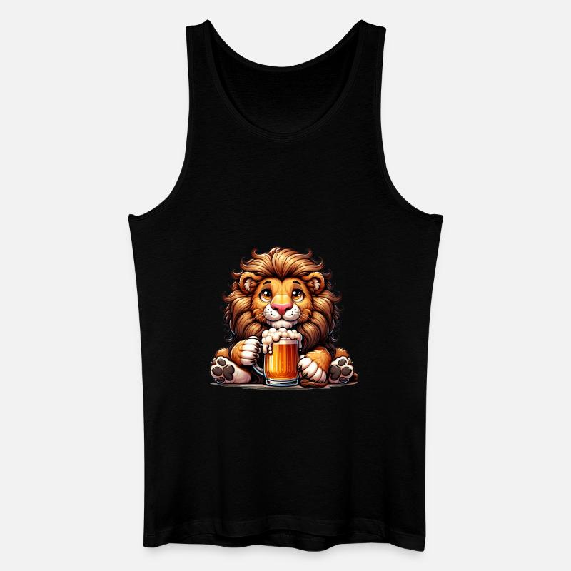 Cute Lion Drinking Beer - Männer Bio Tank Top - Schwarz