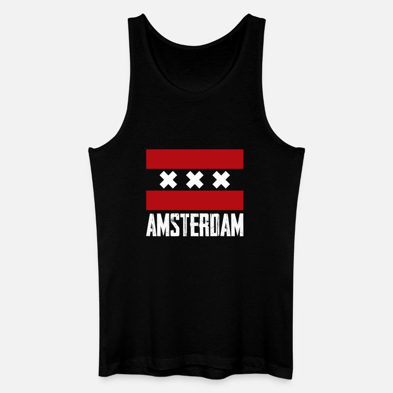 Amsterdam X Gestreiftes Emblem - Männer Bio Tank Top - Schwarz