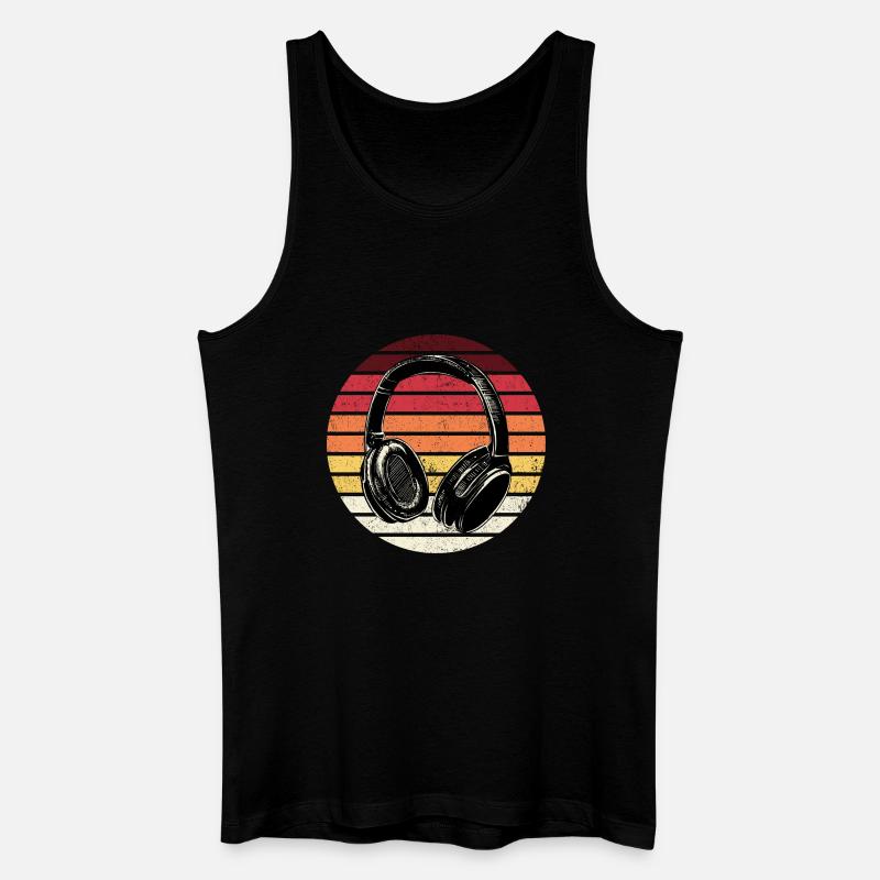 Retro Sunset Kopfhörer - Männer Bio Tank Top - Schwarz