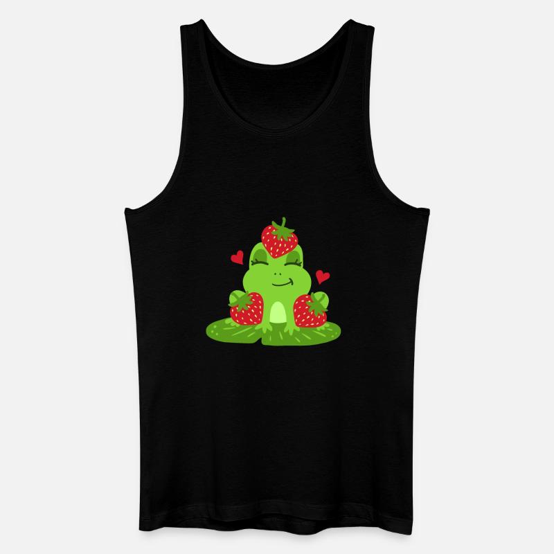 Frosch Erdbeere Kawaii - Männer Bio Tank Top - Schwarz