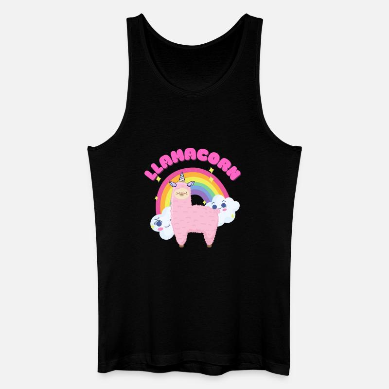 Skurriles rosa Lama mit Regenbogen - Männer Bio Tank Top - Schwarz