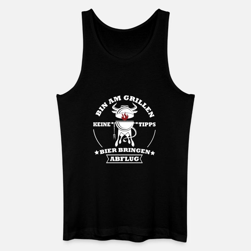 Grillkoch Spruch Logo Mit Kuh BBQ - Männer Bio Tank Top - Schwarz
