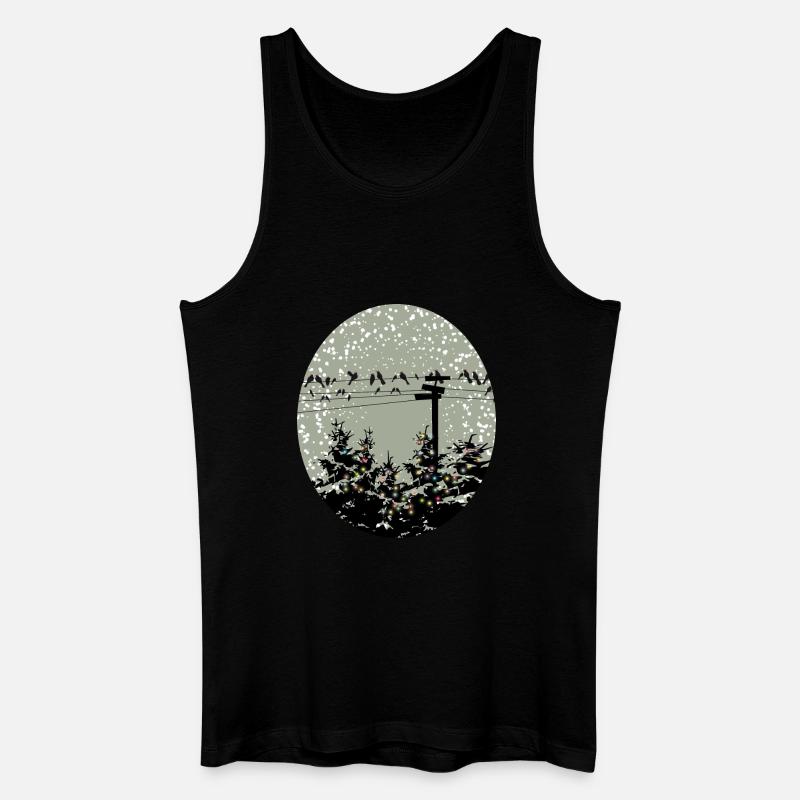 Vögel auf Stromleitung über beleuchtete Bäume - Männer Bio Tank Top - Schwarz