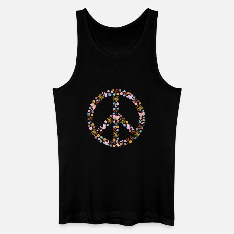 Blumenpeace Peacezeichen Muster - Männer Bio Tank Top - Schwarz